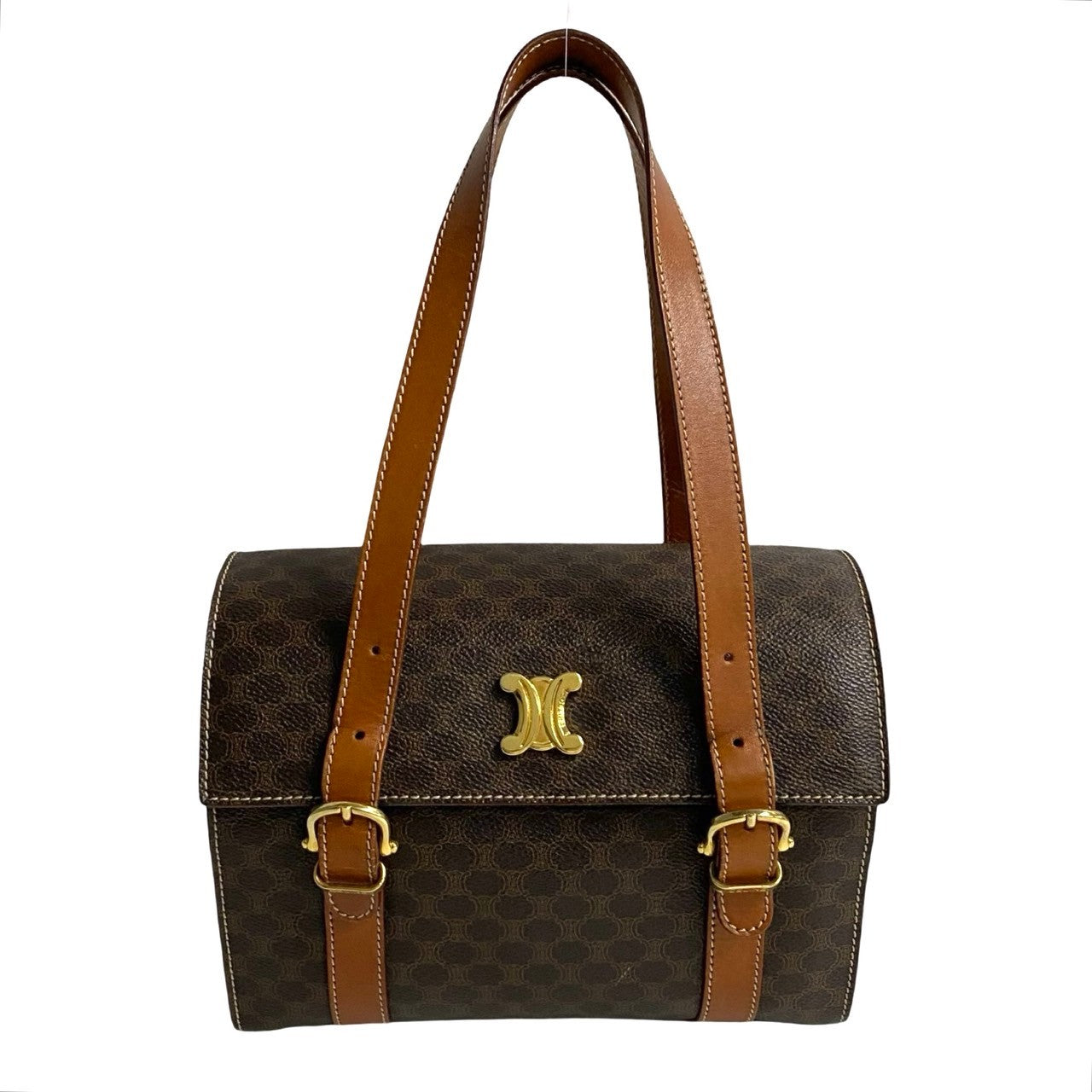 Celine Handbag Leather, Pvc Brown Macadam Blazon Pattern Triomphe Logo Metal Women Used Authentic