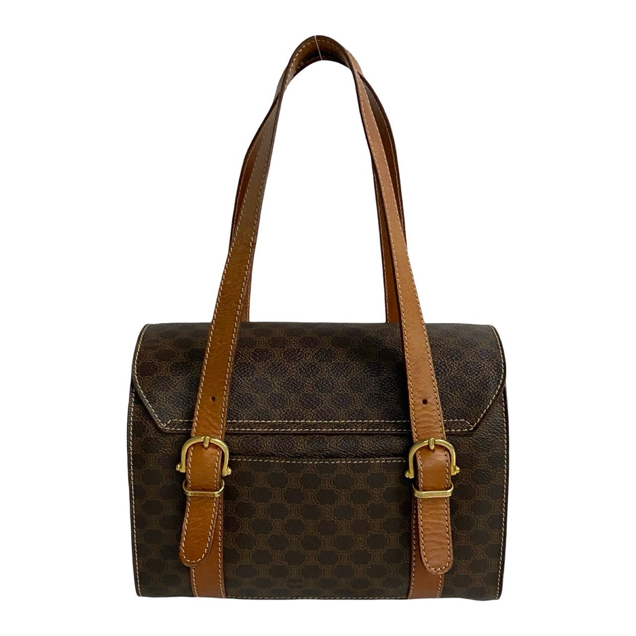 Celine Handbag Leather, Pvc Brown Macadam Blazon Pattern Triomphe Logo Metal Women Used Authentic