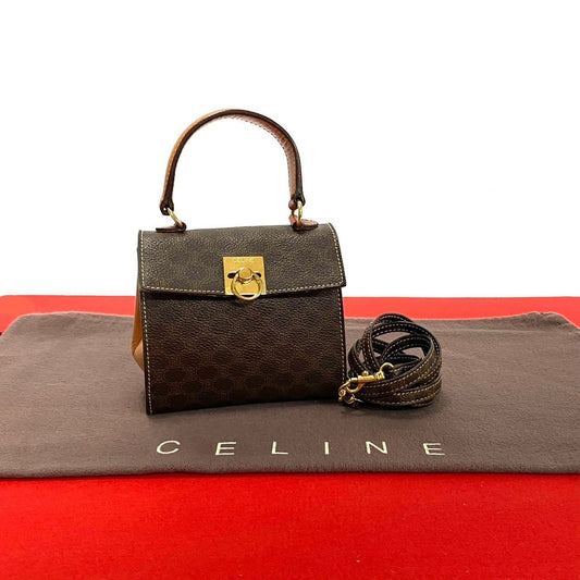 Celine Shoulder Bag Leather, Pvc Brown Macadam Blason Pattern Ring Metal Women Used Authentic