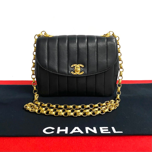 Chanel Shoulder Bag Lambskin, Leather Black Coco Mark Turnlock Mademoiselle Women Used Authentic