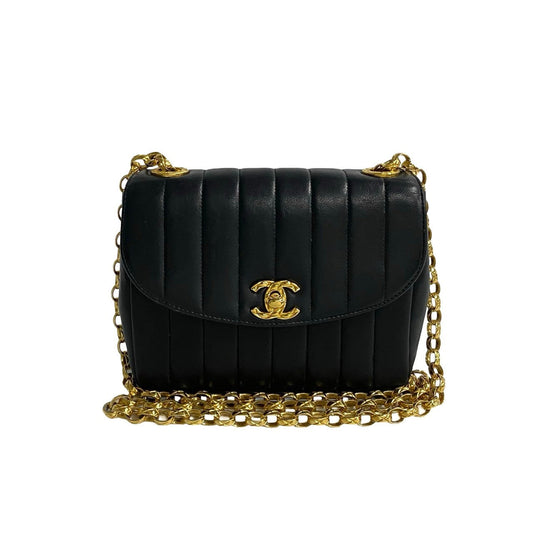 Chanel Shoulder Bag Lambskin, Leather Black Coco Mark Turnlock Mademoiselle Women Used Authentic