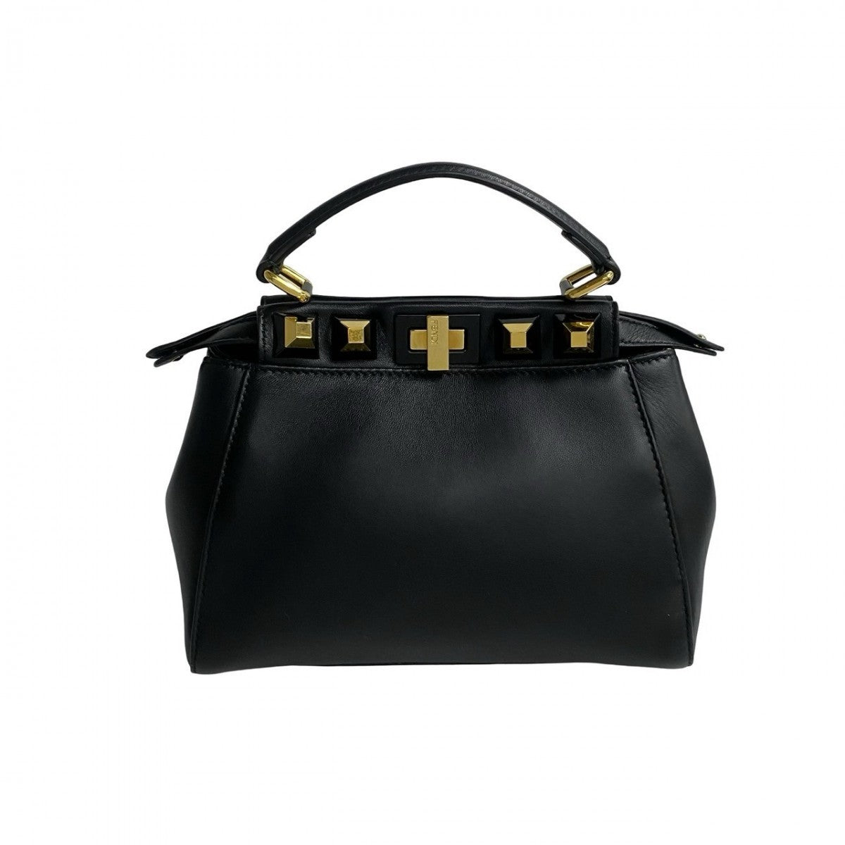 Fendi Shoulder Bag Leather Black Peekaboo Mini Studs