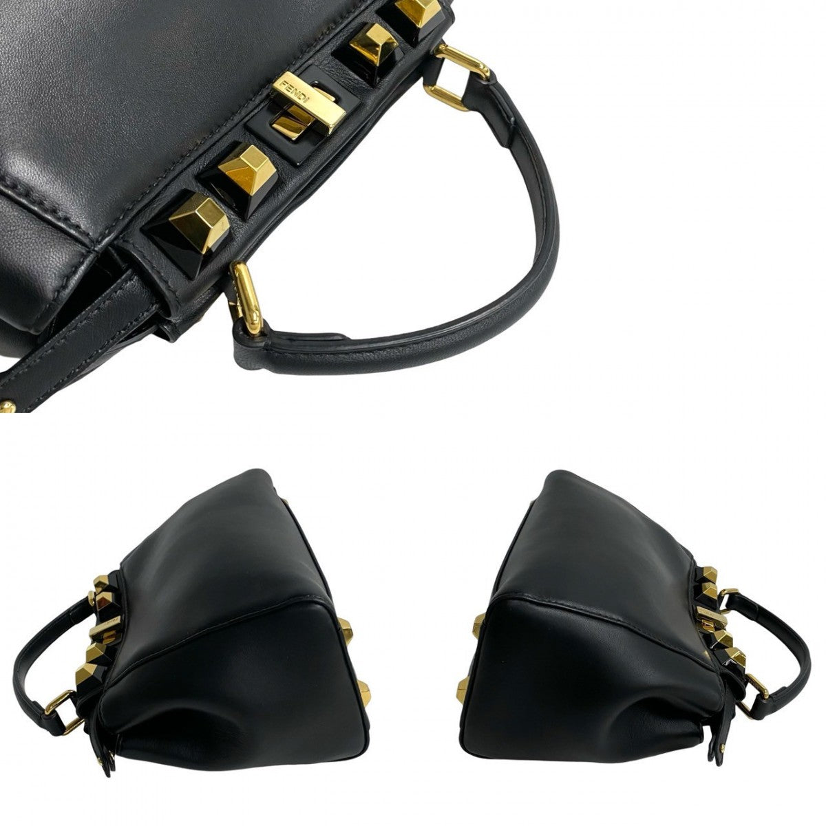 Fendi Shoulder Bag Leather Black Peekaboo Mini Studs