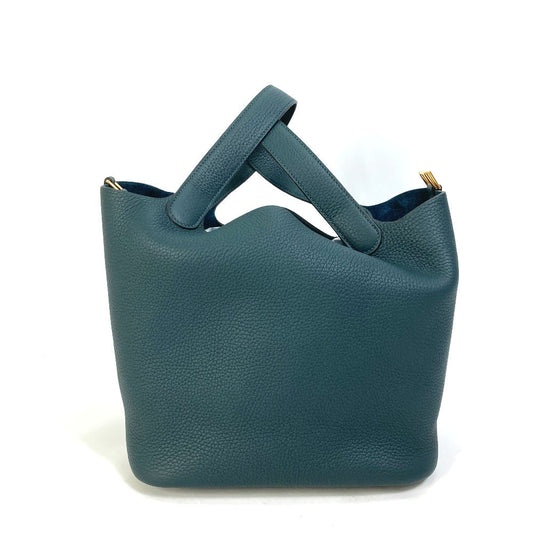 Hermes Handbag Taurillon Clemence Green X Blue Type Pico Tan Lock Mm Women Used Authentic