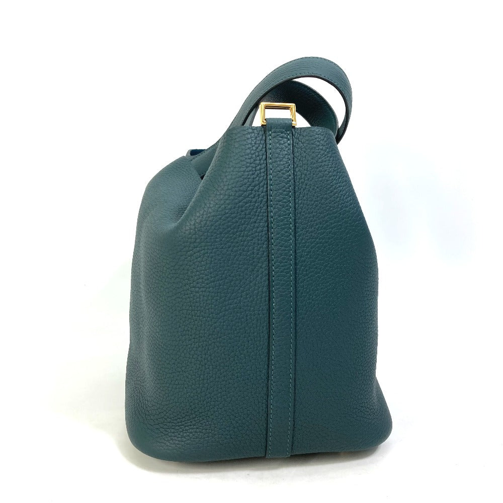 Hermes Handbag Taurillon Clemence Green X Blue Type Pico Tan Lock Mm Women Used Authentic