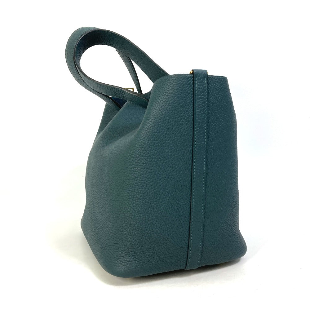 Hermes Handbag Taurillon Clemence Green X Blue Type Pico Tan Lock Mm Women Used Authentic