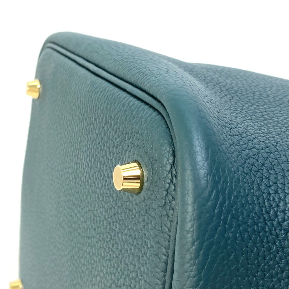 Hermes Handbag Taurillon Clemence Green X Blue Type Pico Tan Lock Mm Women Used Authentic