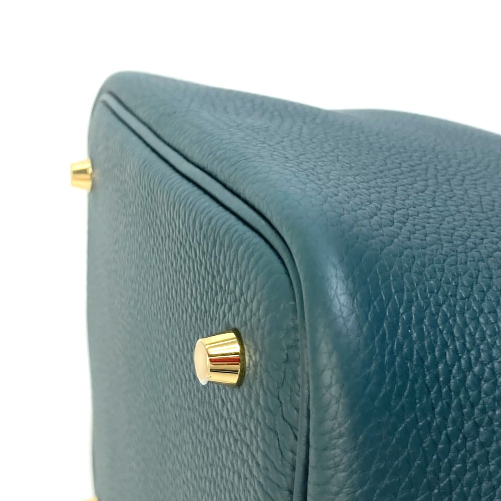 Hermes Handbag Taurillon Clemence Green X Blue Type Pico Tan Lock Mm Women Used Authentic