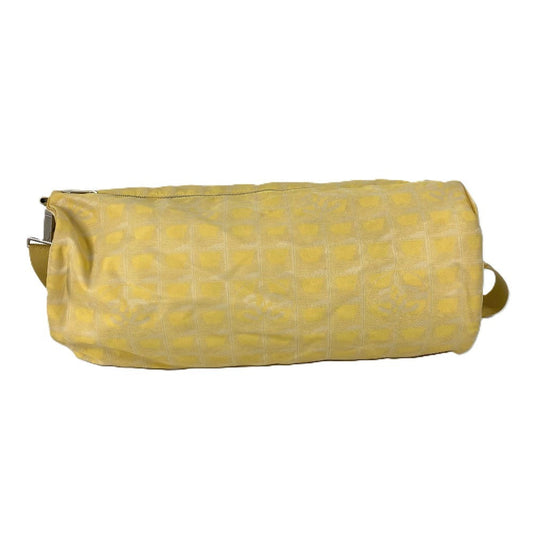 Chanel Shoulder Bag Nylon Jacquard Yellow New Travel Line Cylindrical Women Used Authentic