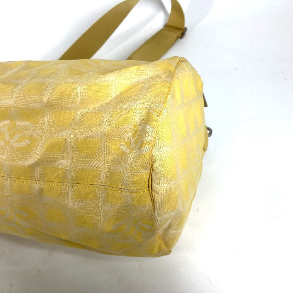 Chanel Shoulder Bag Nylon Jacquard Yellow New Travel Line Cylindrical Women Used Authentic