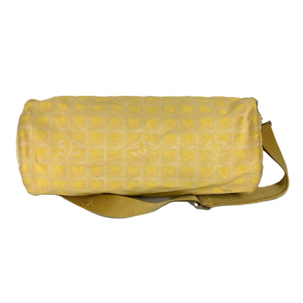 Chanel Shoulder Bag Nylon Jacquard Yellow New Travel Line Cylindrical Women Used Authentic