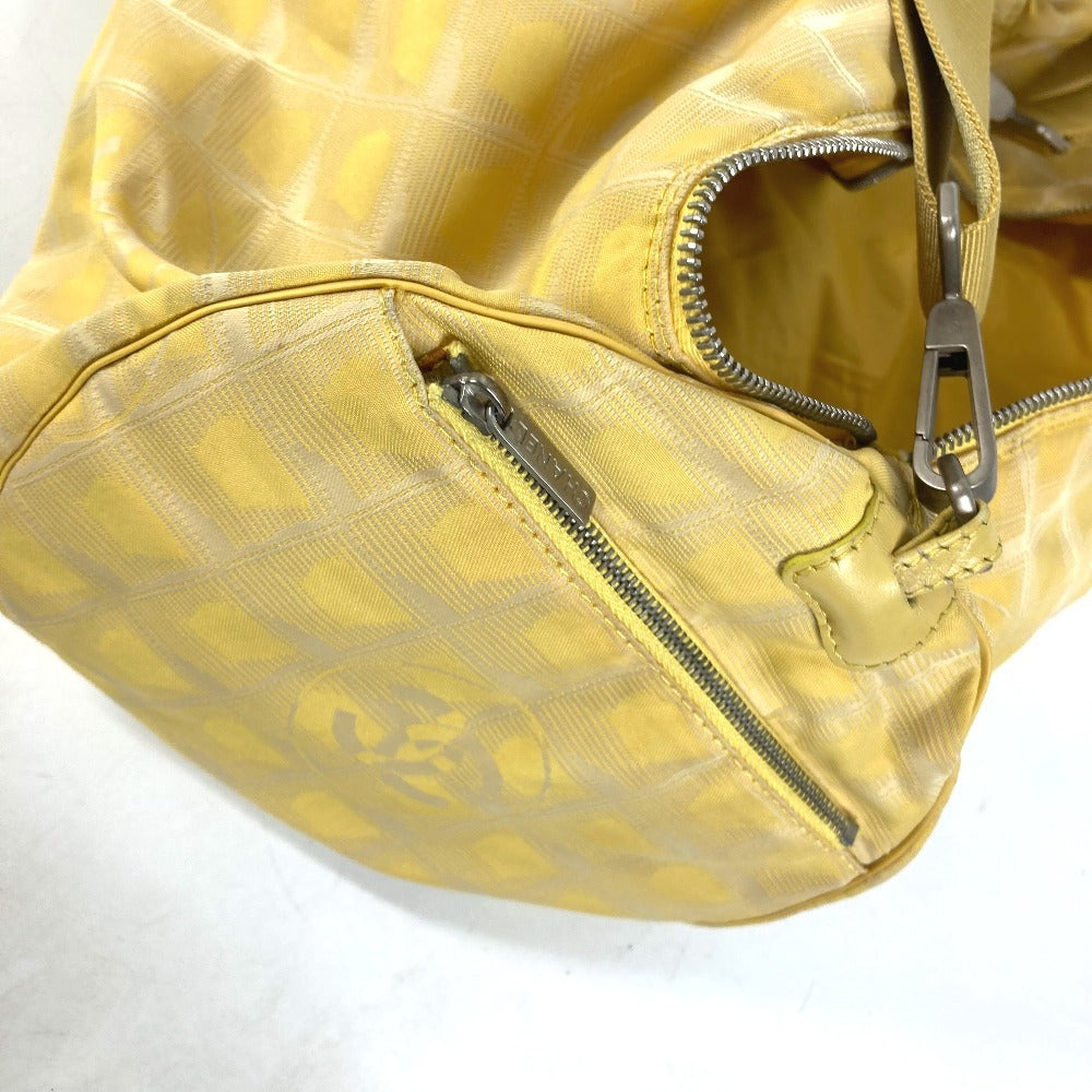 Chanel Shoulder Bag Nylon Jacquard Yellow New Travel Line Cylindrical Women Used Authentic