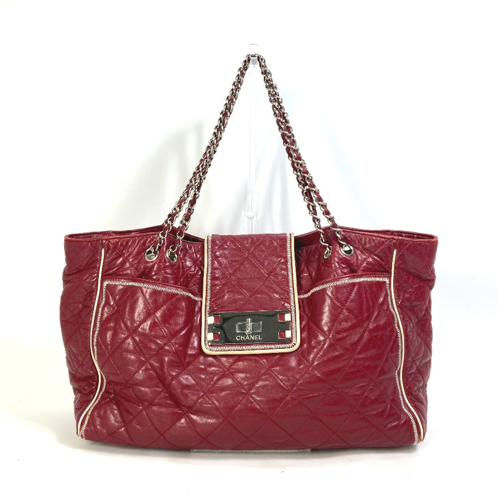 Chanel Shoulder Bag Leather Red Bag Tote Bag Quilted Shawl 2.55 Matelasse W Chain Women Used Authentic