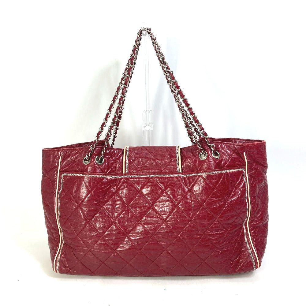 Chanel Shoulder Bag Leather Red Bag Tote Bag Quilted Shawl 2.55 Matelasse W Chain Women Used Authentic