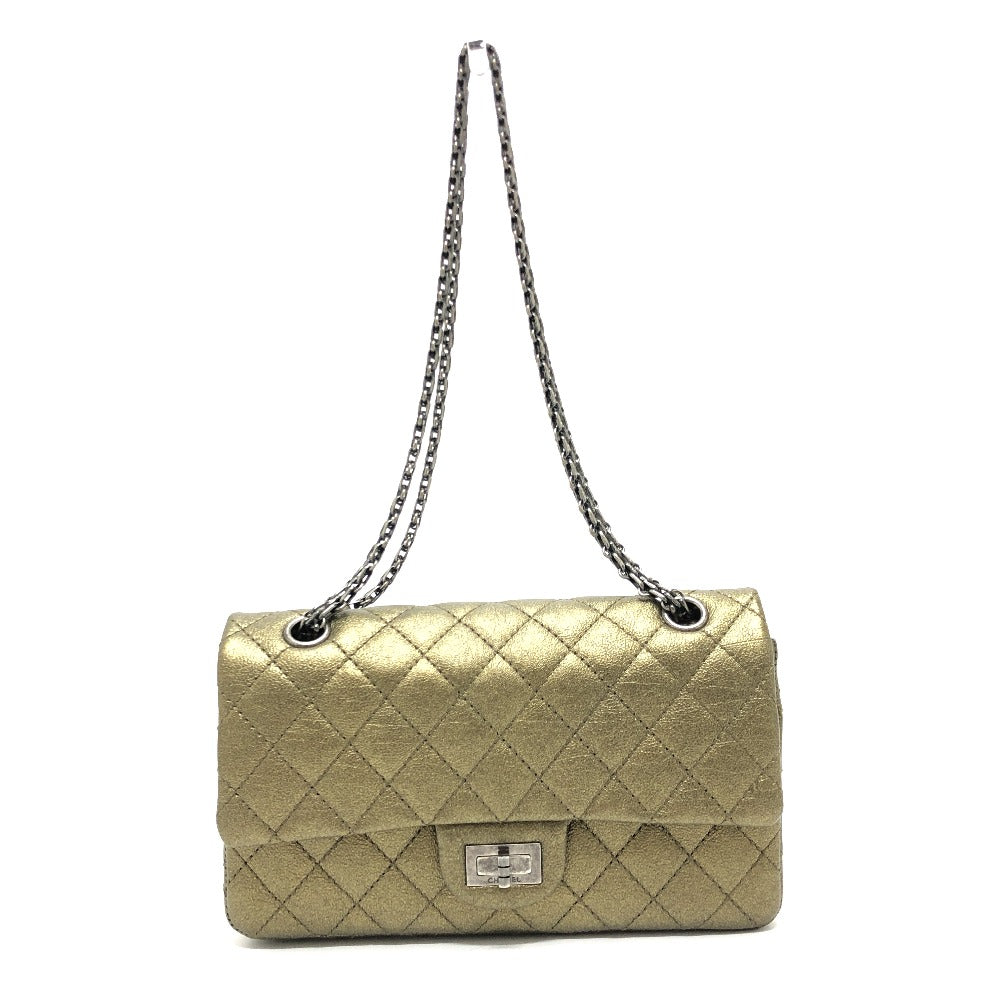 Chanel Shoulder Bag Calfskin Gold 2.55 Metal Fittings Matelasse Quilting Women Used Authentic