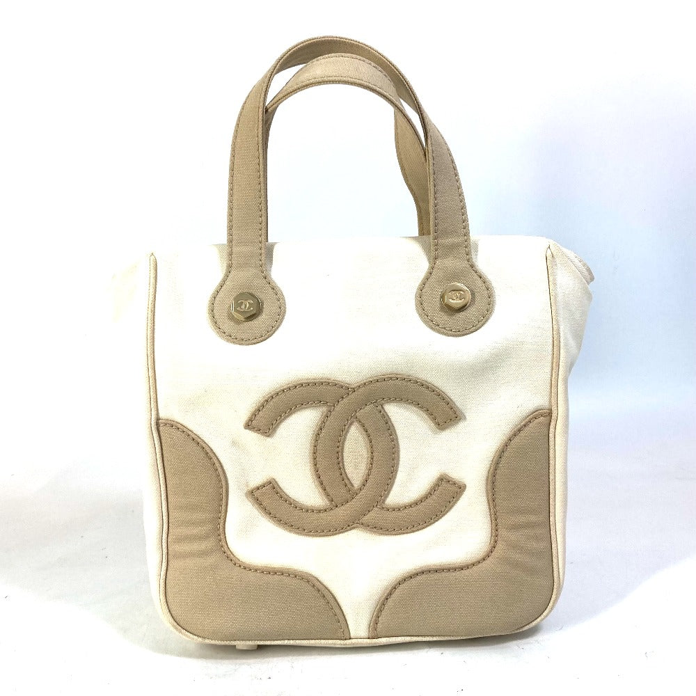 Chanel Tote Bag Canvas Beige Shoulder Cc Coco Mark Marshmallow Women Used Authentic