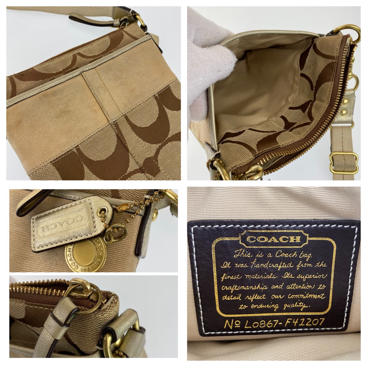 Coach Shoulder Bag Lo867 F41207 Canvas Brown Signature