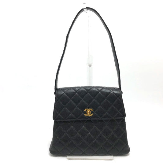 Chanel Shoulder Bag Caviar Skin Black Coco Mark Matrasse Cc Women Used Authentic