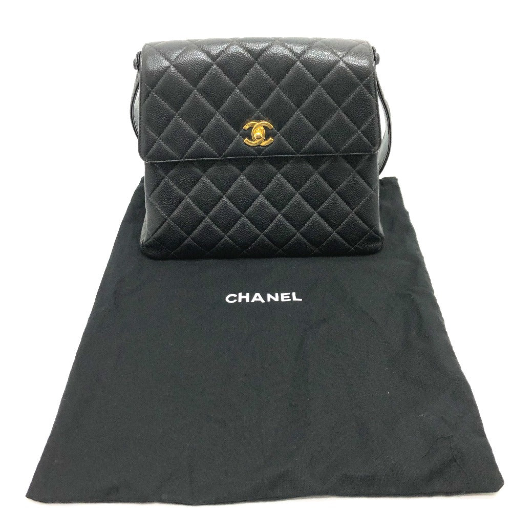 Chanel Shoulder Bag Caviar Skin Black Coco Mark Matrasse Cc Women Used Authentic