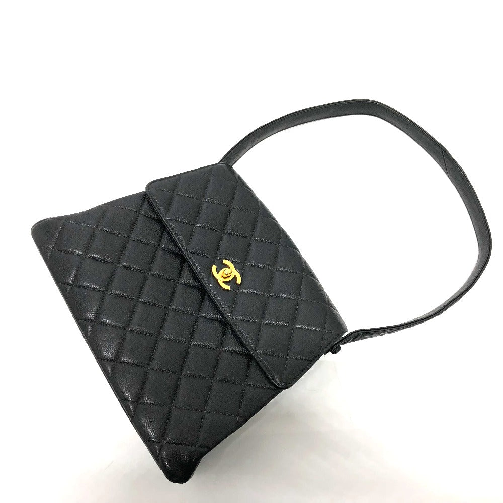 Chanel Shoulder Bag Caviar Skin Black Coco Mark Matrasse Cc Women Used Authentic