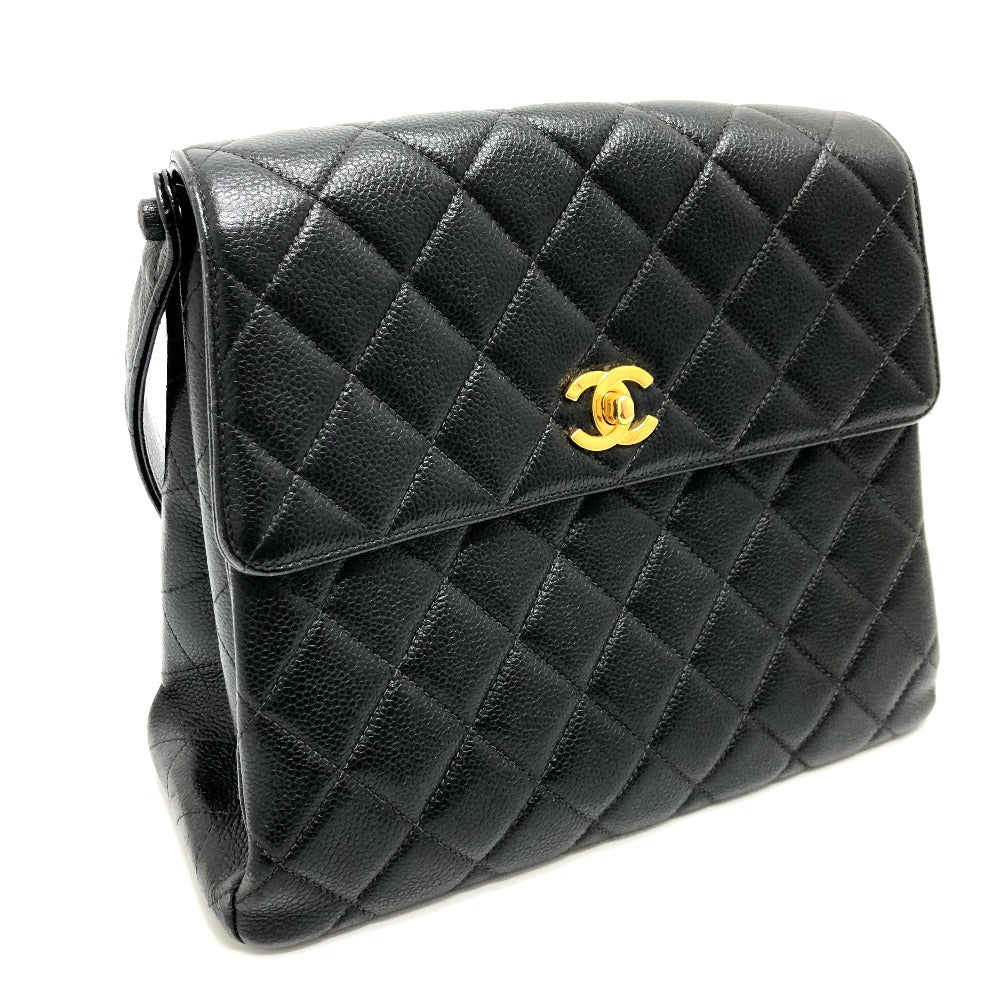 Chanel Shoulder Bag Caviar Skin Black Coco Mark Matrasse Cc Women Used Authentic