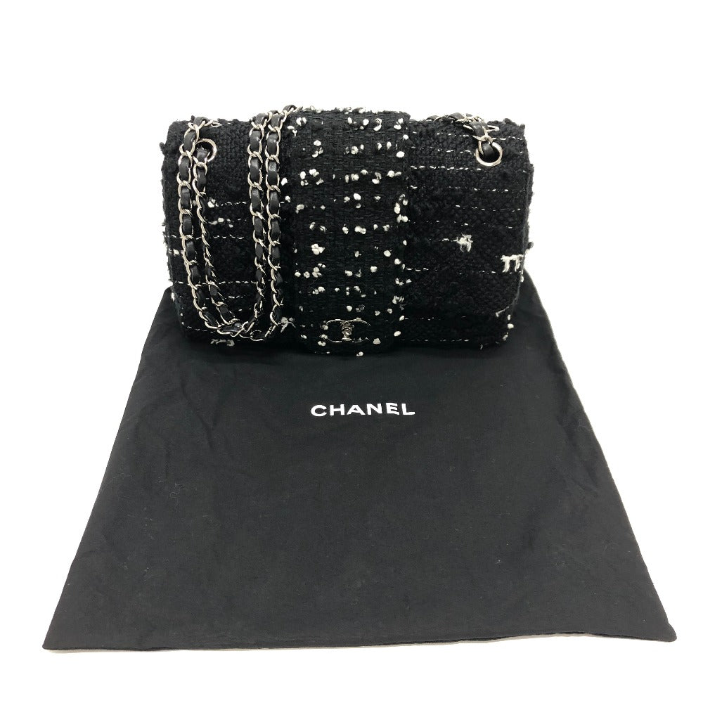 Chanel Shoulder Bag Tweed Black Coco Mark Women Used Authentic