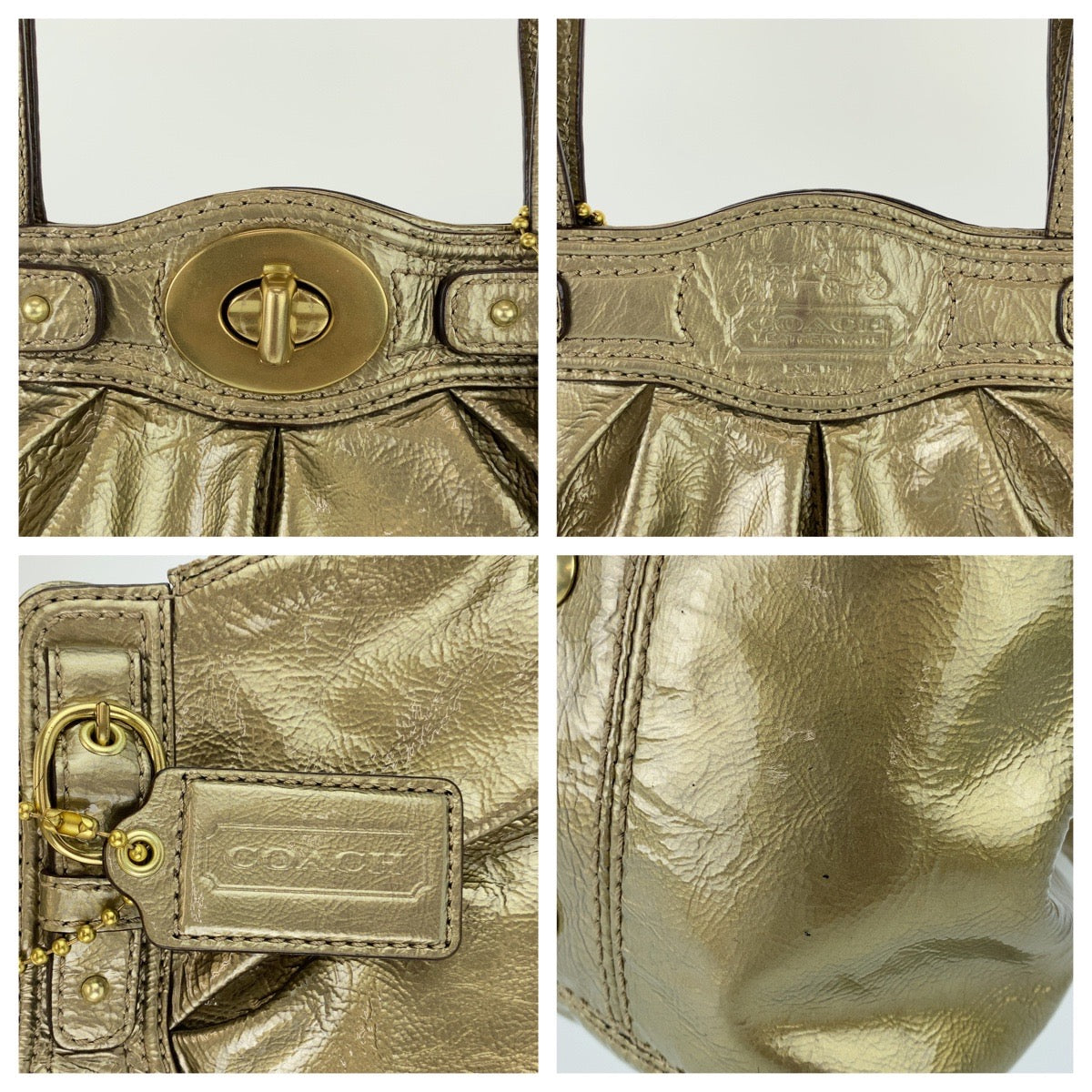 Coach Tote Bag A1069 13926 Enamel Gold Turn Lock