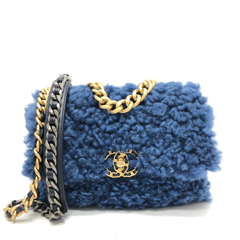 Chanel Shoulder Bag Mouton Blue Mouton Matelasse Chanel19 Women Used Authentic