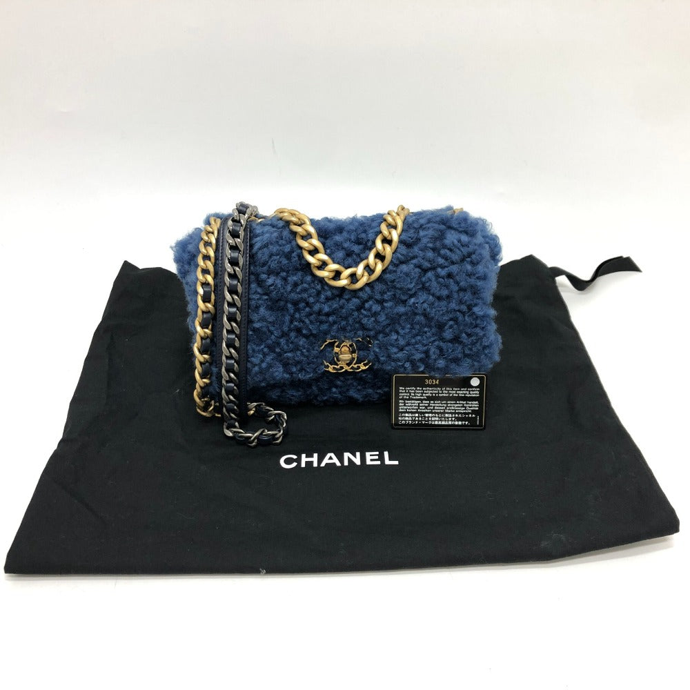 Chanel Shoulder Bag Mouton Blue Mouton Matelasse Chanel19 Women Used Authentic