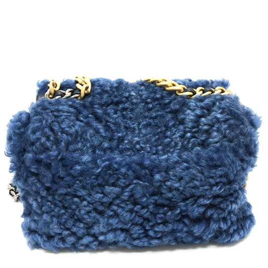 Chanel Shoulder Bag Mouton Blue Mouton Matelasse Chanel19 Women Used Authentic