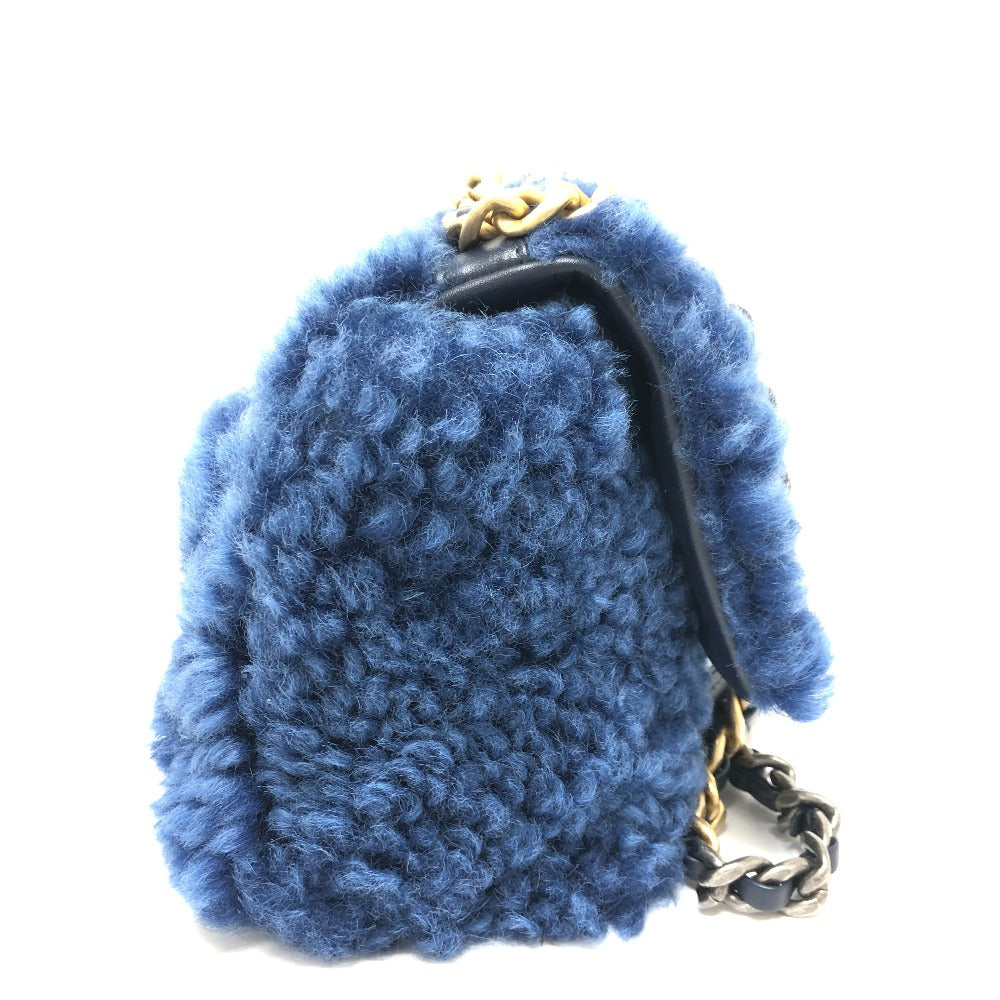 Chanel Shoulder Bag Mouton Blue Mouton Matelasse Chanel19 Women Used Authentic