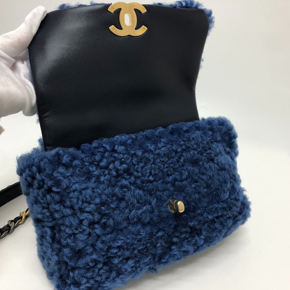 Chanel Shoulder Bag Mouton Blue Mouton Matelasse Chanel19 Women Used Authentic