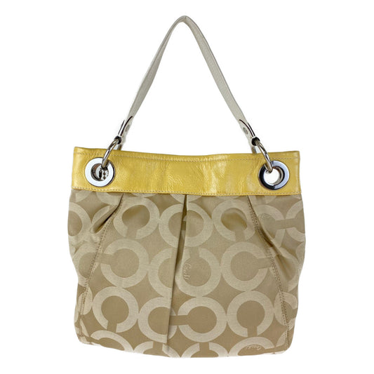 Coach Shoulder Bag A1069 14579 Canvas Beige Op Art