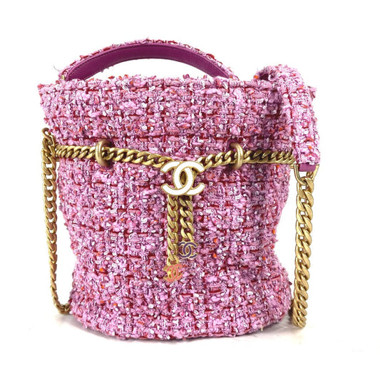 Chanel Shoulder Bag Tweed Pink 2022 Stainless Steel Cc Coco Mark Chain Women Used Authentic