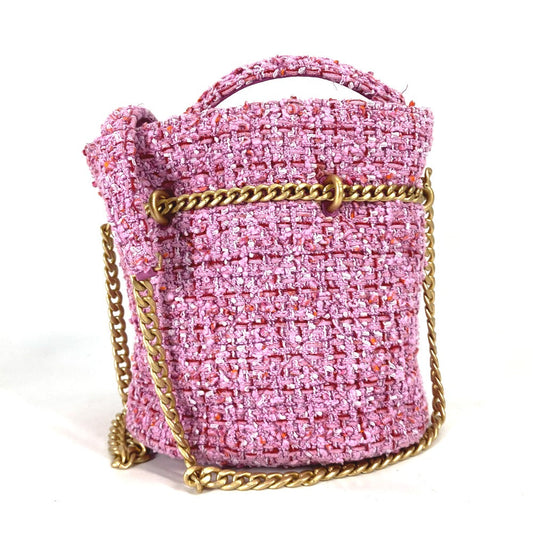 Chanel Shoulder Bag Tweed Pink 2022 Stainless Steel Cc Coco Mark Chain Women Used Authentic