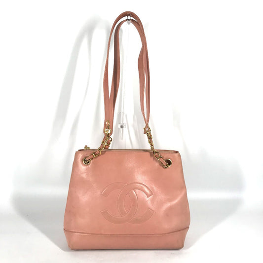 Chanel Tote Bag Leather Pink Shoulder Bag Cc Coco Mark Women Used Authentic