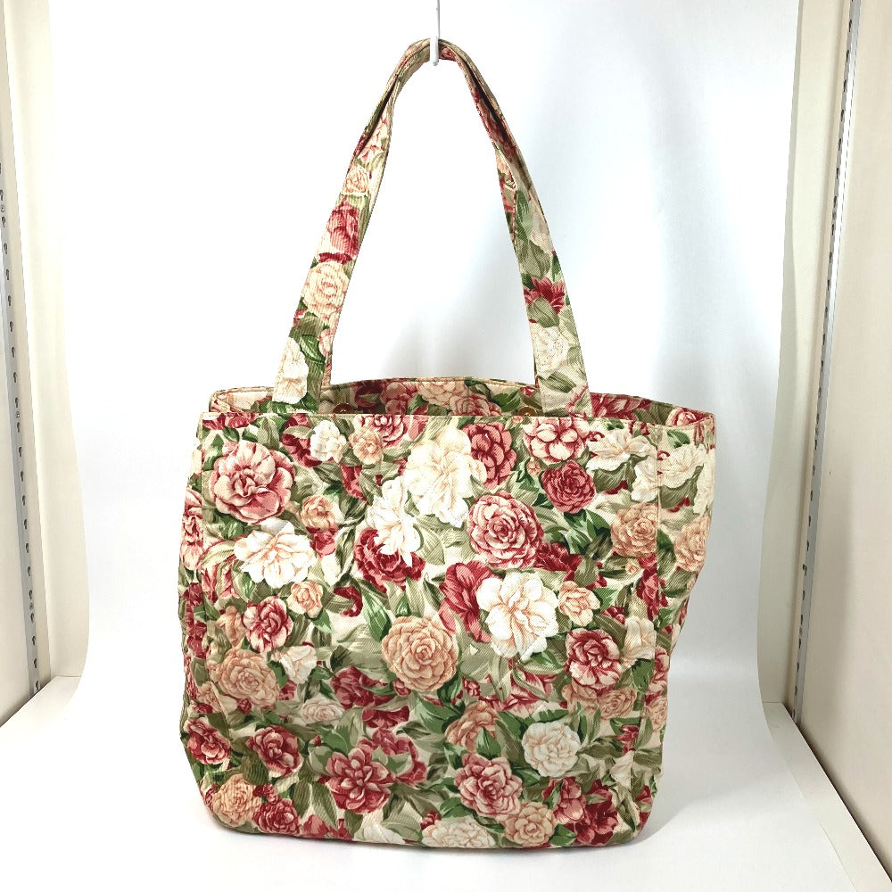 Chanel Tote Bag Canvas Pink Floral Flower Cc Coco Mark Women Used Authentic