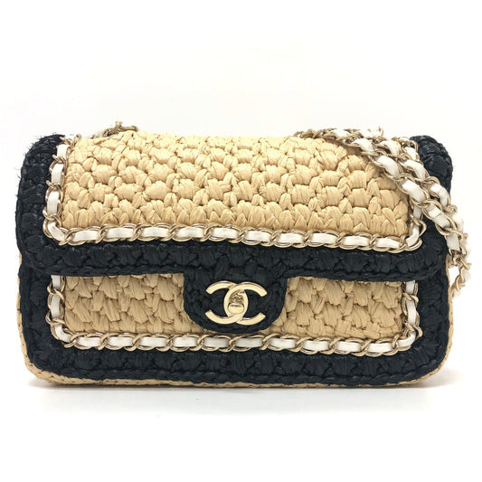 Chanel Shoulder Bag Hemp Beige X Black Coco Mark Women Used Authentic