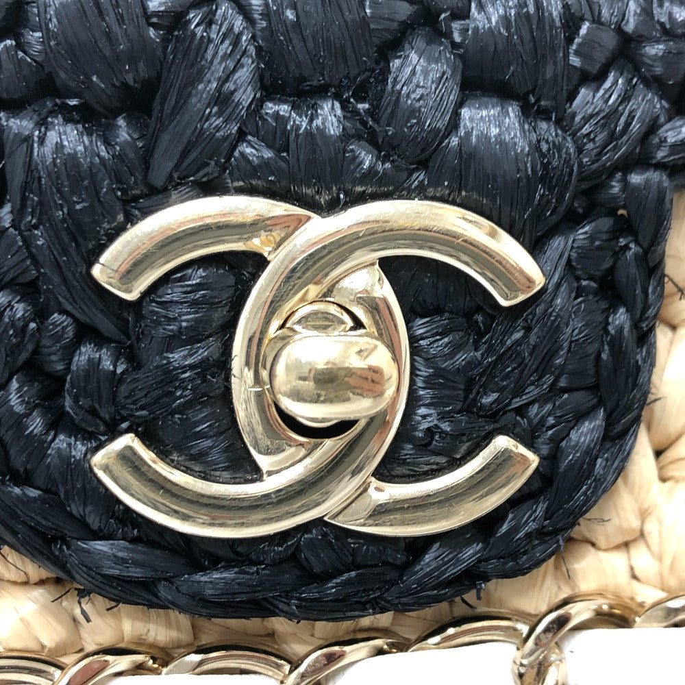 Chanel Shoulder Bag Hemp Beige X Black Coco Mark Women Used Authentic