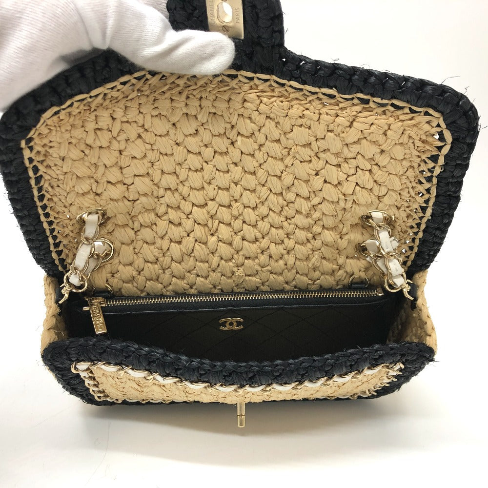 Chanel Shoulder Bag Hemp Beige X Black Coco Mark Women Used Authentic