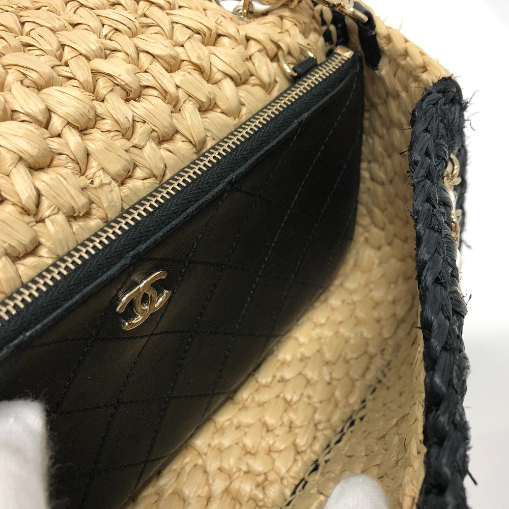 Chanel Shoulder Bag Hemp Beige X Black Coco Mark Women Used Authentic