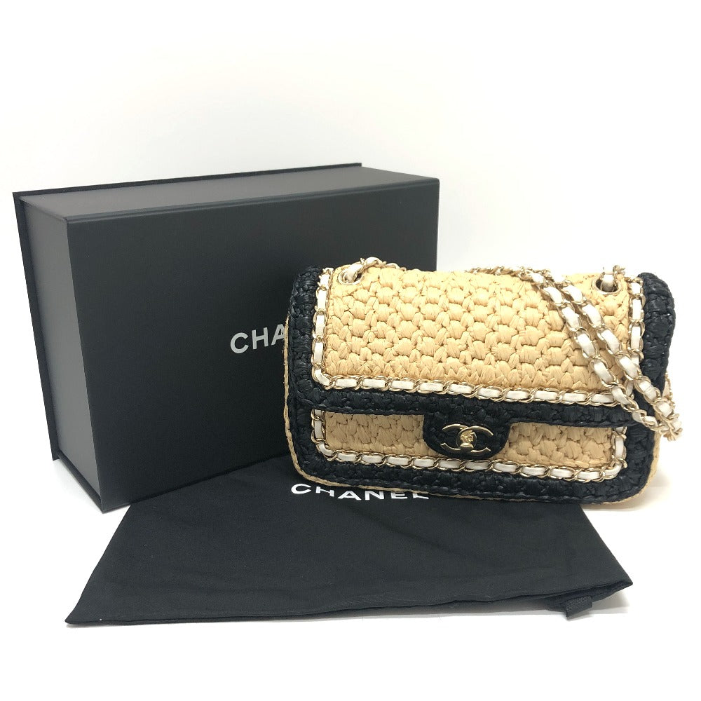 Chanel Shoulder Bag Hemp Beige X Black Coco Mark Women Used Authentic