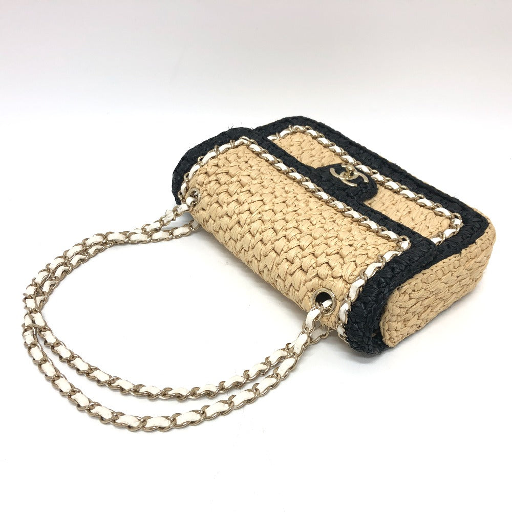 Chanel Shoulder Bag Hemp Beige X Black Coco Mark Women Used Authentic