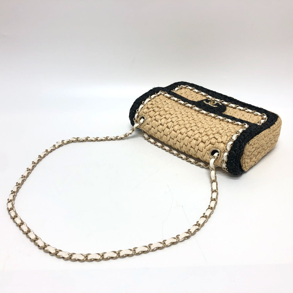 Chanel Shoulder Bag Hemp Beige X Black Coco Mark Women Used Authentic