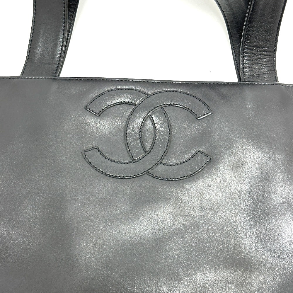 Chanel Tote Bag Lambskin Black Coco Mark Women Used Authentic