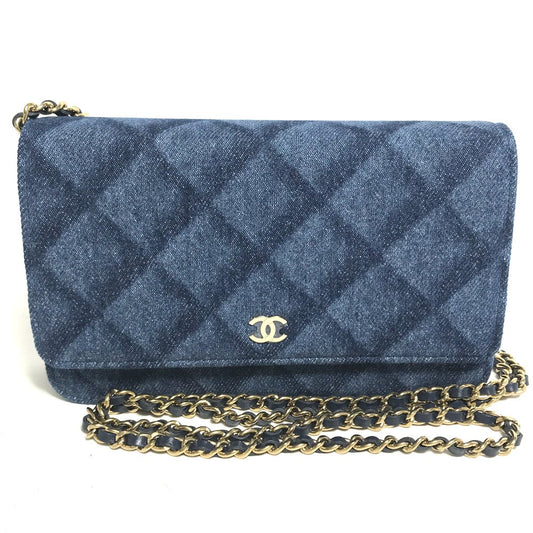 Chanel Shoulder Bag Ap0250 Denim Blue Long Wallet Purse Chain Bag Matrasse Women Used Authentic