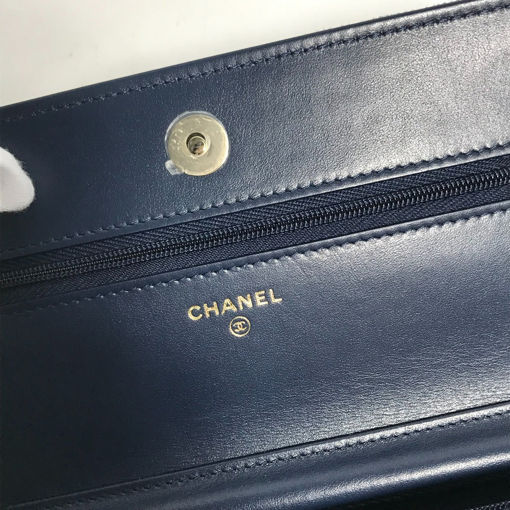 Chanel Shoulder Bag Ap0250 Denim Blue Long Wallet Purse Chain Bag Matrasse Women Used Authentic