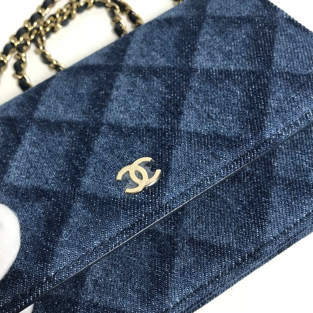 Chanel Shoulder Bag Ap0250 Denim Blue Long Wallet Purse Chain Bag Matrasse Women Used Authentic