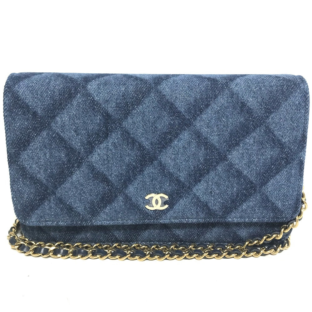 Chanel Shoulder Bag Ap0250 Denim Blue Long Wallet Purse Chain Bag Matrasse Women Used Authentic