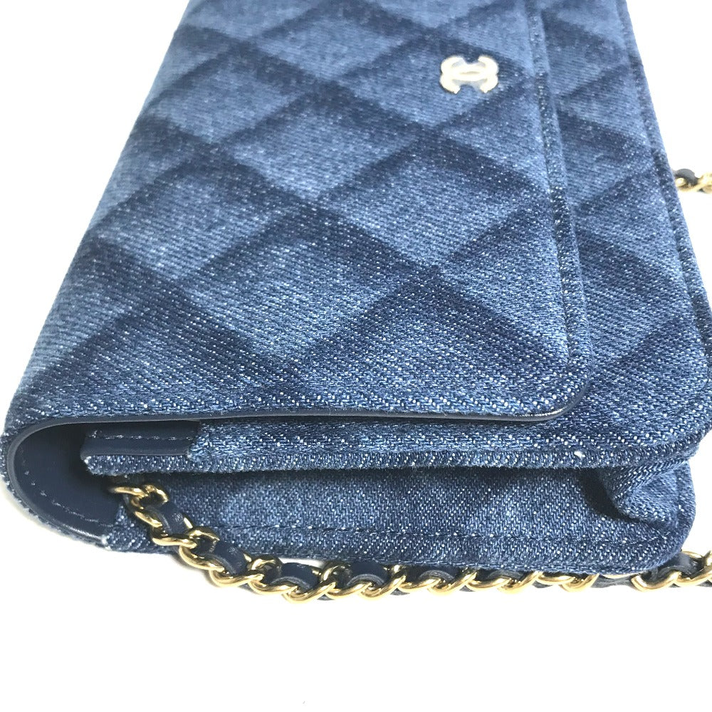 Chanel Shoulder Bag Ap0250 Denim Blue Long Wallet Purse Chain Bag Matrasse Women Used Authentic